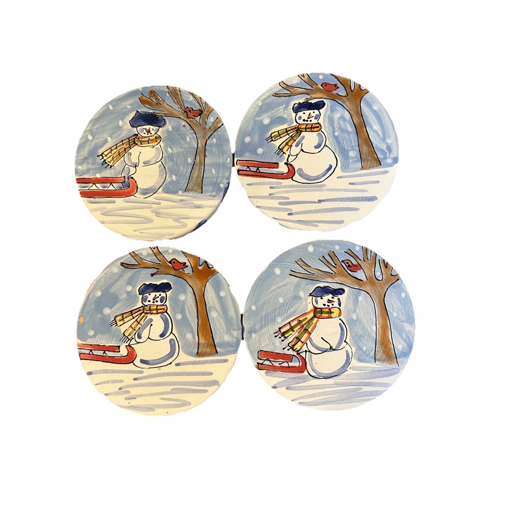Terracotta Mesa IntSnowman Handcrafted In Hungary‎ Coasters Set 4 In Box - Picture 2 of 5